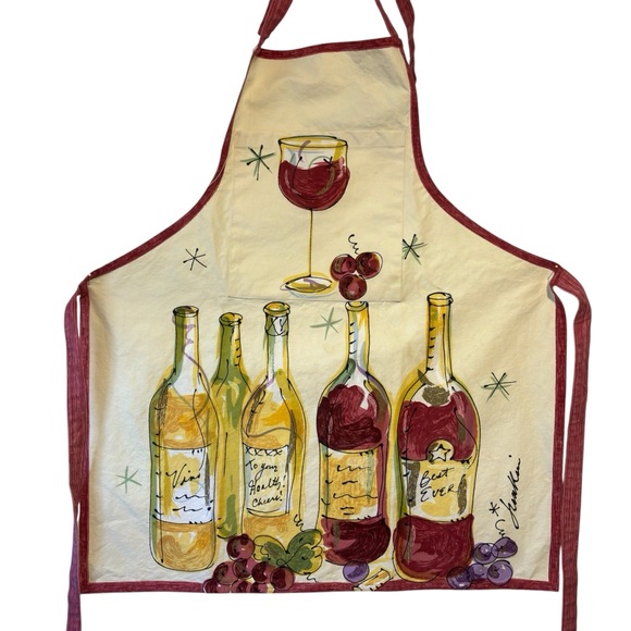 Julia Junkin Hand painted bib apron wine theme bottles festive xmas party - Picture 11 of 12